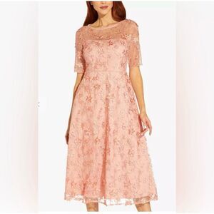 Adrianna Papell Pink Lace Midi Dress
